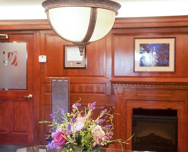 Flowers on table in waiting area